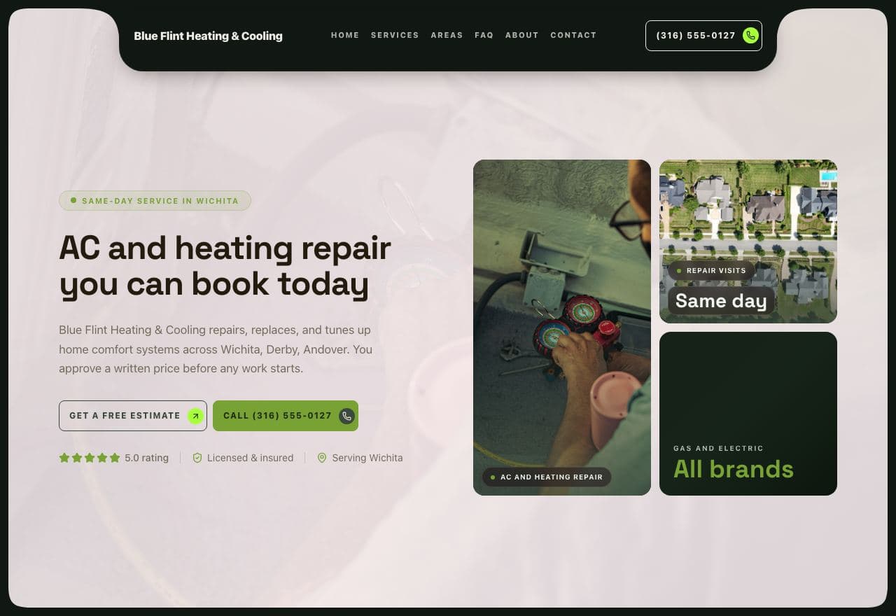 Blue Flint Heating & Cooling website