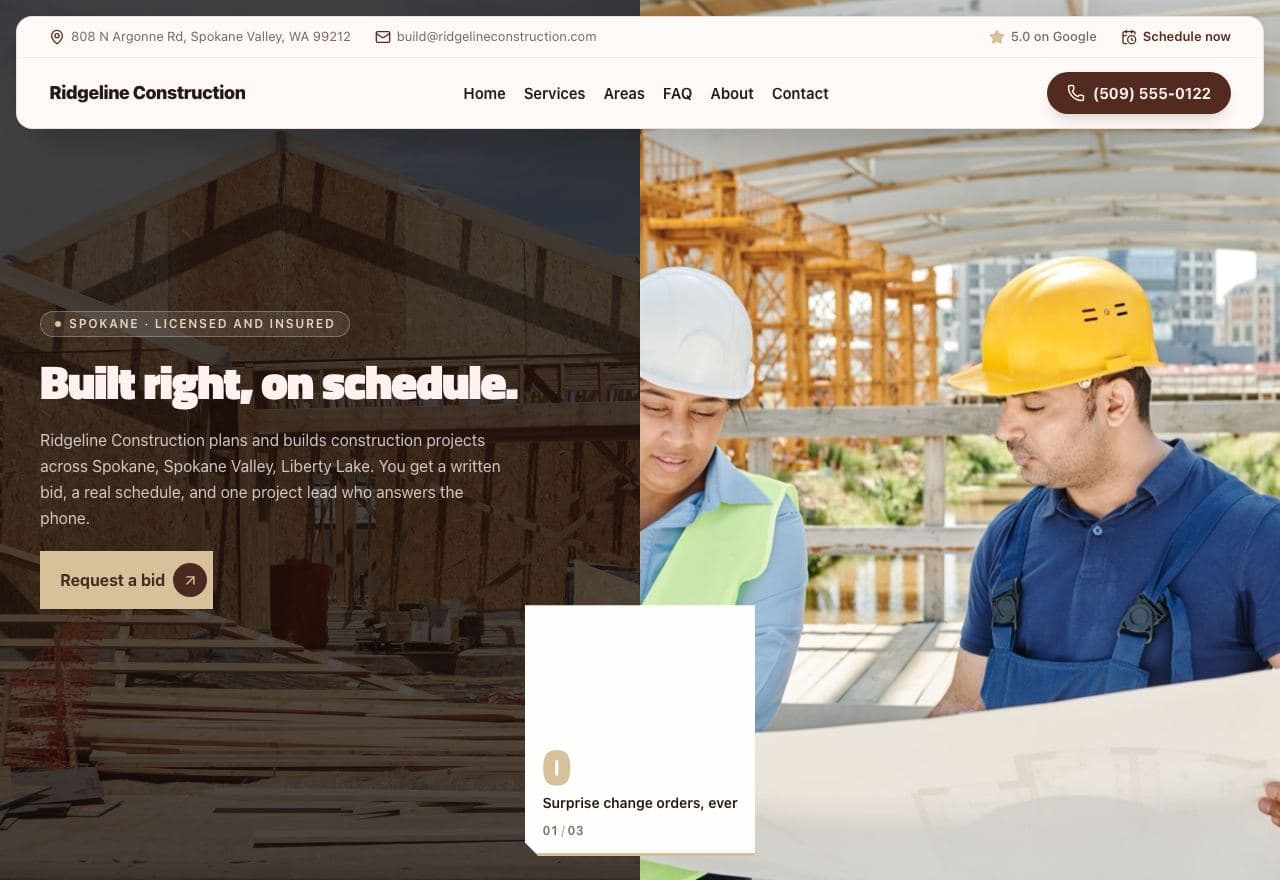 Ridgeline Construction website